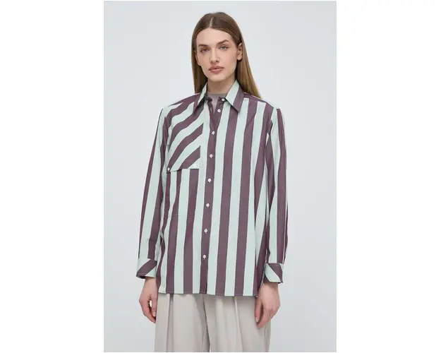 Weekend Max Mara camasa din bumbac x Arthur Arbesser femei, culoarea verde, cu guler clasic, regular 2415190000000