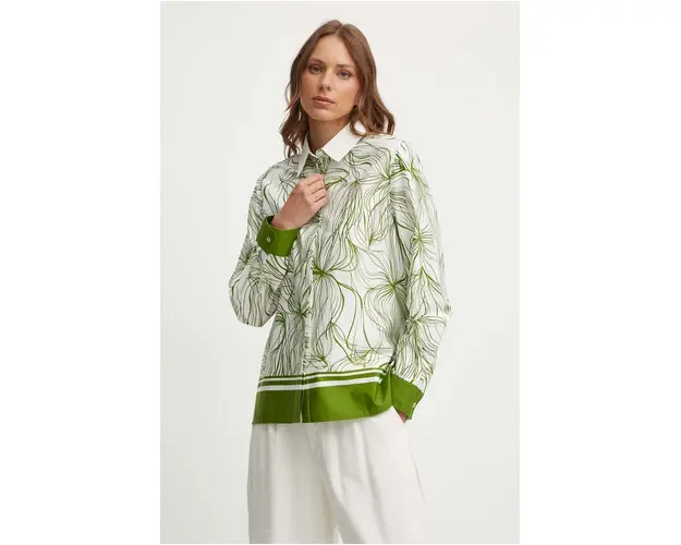 United Colors of Benetton camasa femei, culoarea verde, cu guler clasic, relaxed