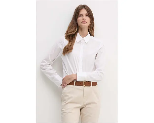 United Colors of Benetton camasa din bumbac femei, culoarea alb, cu guler clasic, regular