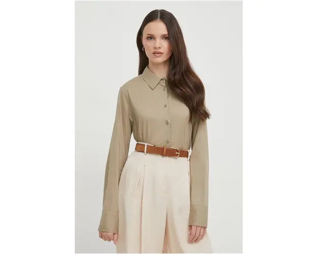 United Colors of Benetton camasa din bumbac femei, culoarea bej, cu guler clasic, regular