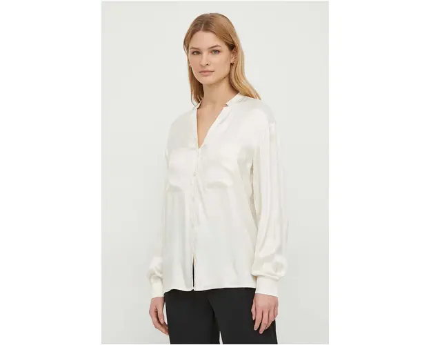 United Colors of Benetton camasa femei, culoarea bej, cu guler stand-up, regular