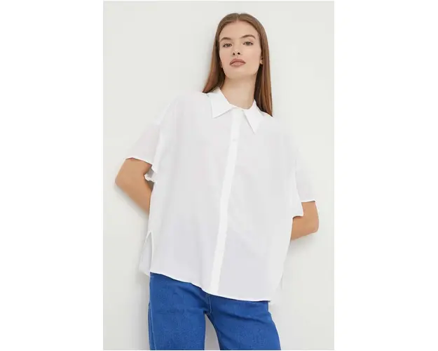 United Colors of Benetton camasa femei, culoarea alb, cu guler clasic, relaxed