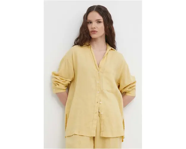 United Colors of Benetton camasa de in culoarea galben, cu guler clasic, relaxed