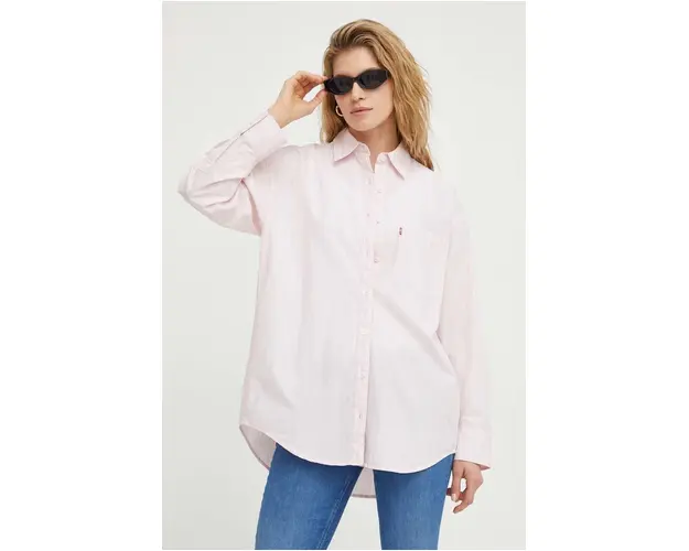 Levi's camasa din bumbac femei, culoarea roz, cu guler clasic, relaxed
