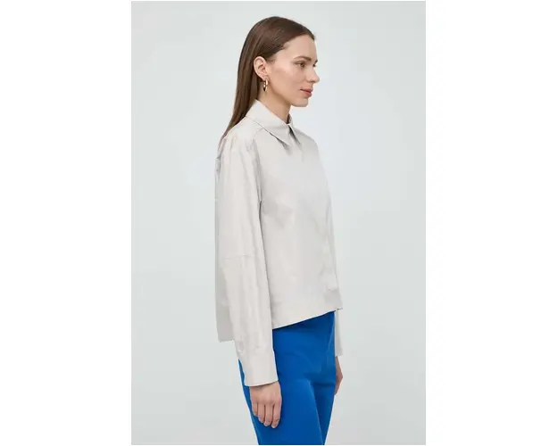 Max Mara Leisure camasa din bumbac femei, culoarea gri, cu guler clasic, relaxed 2416110000000