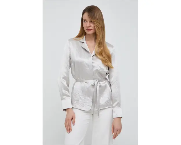 Max Mara Leisure camasa femei, culoarea gri, cu guler clasic, regular 2416110000000