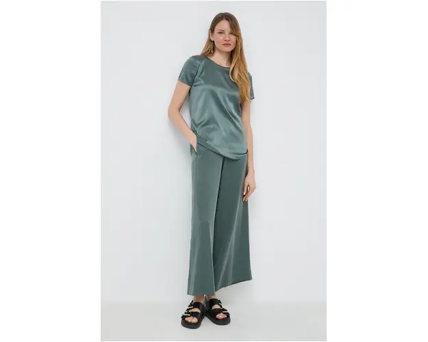 Max Mara Leisure bluza de matase culoarea verde, neted
