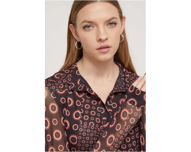 Desigual camasa femei, culoarea negru, cu guler clasic, slim