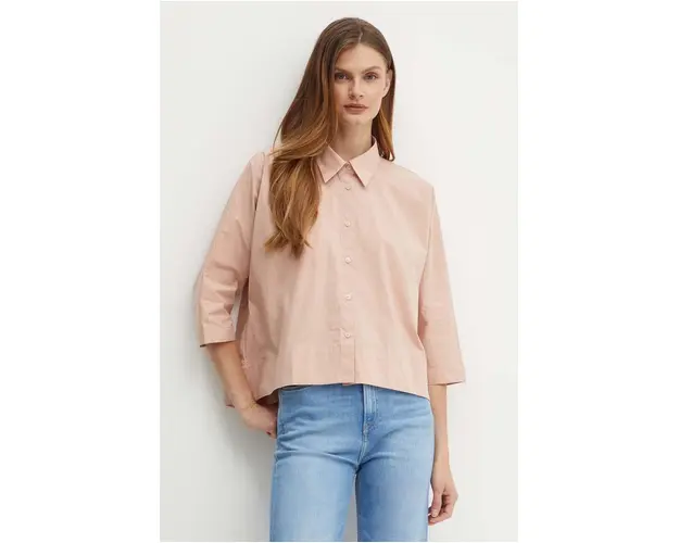 Sisley camasa din bumbac femei, culoarea portocaliu, cu guler clasic, regular