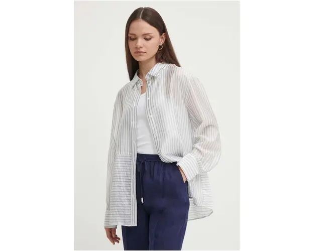 Sisley camasa femei, culoarea alb, cu guler clasic, relaxed