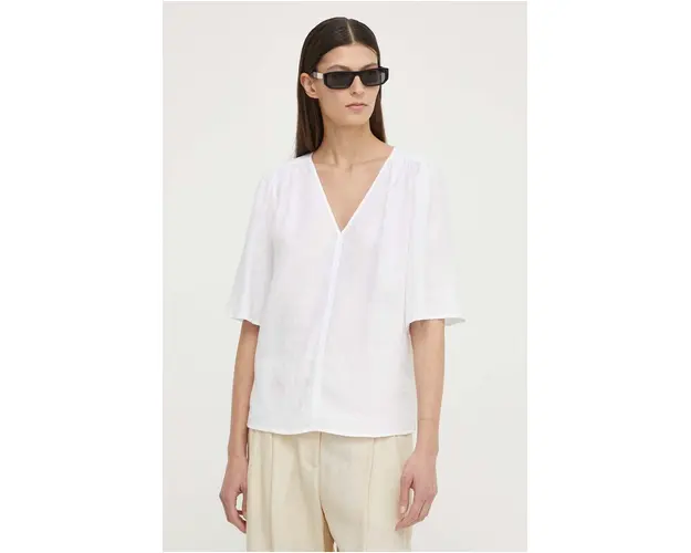 Marc O'Polo bluza din in culoarea alb, neted