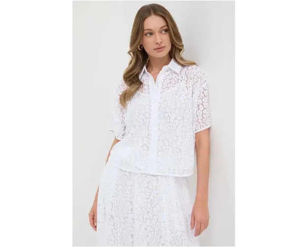 MICHAEL Michael Kors camasa femei, culoarea alb, cu guler clasic, relaxed