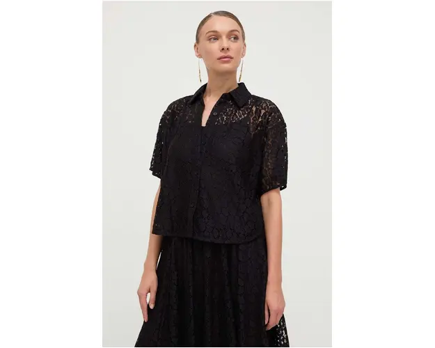 MICHAEL Michael Kors camasa femei, culoarea negru, cu guler clasic, relaxed