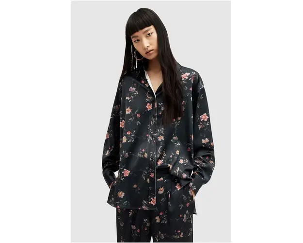 AllSaints camasa Louisa Tanana femei, culoarea negru, cu guler clasic, relaxed