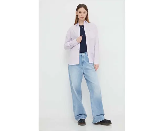 Tommy Jeans camasa din amestec de in culoarea violet, cu guler clasic, relaxed DW0DW17735