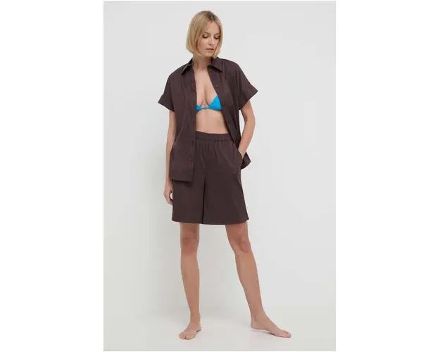 Max Mara Beachwear camasa de plaja femei, culoarea maro, cu guler clasic, regular, 2416111019600 2416110000000
