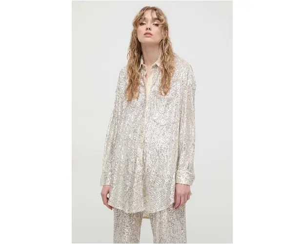 Aniye By camasa femei, culoarea bej, cu guler clasic, relaxed 185029