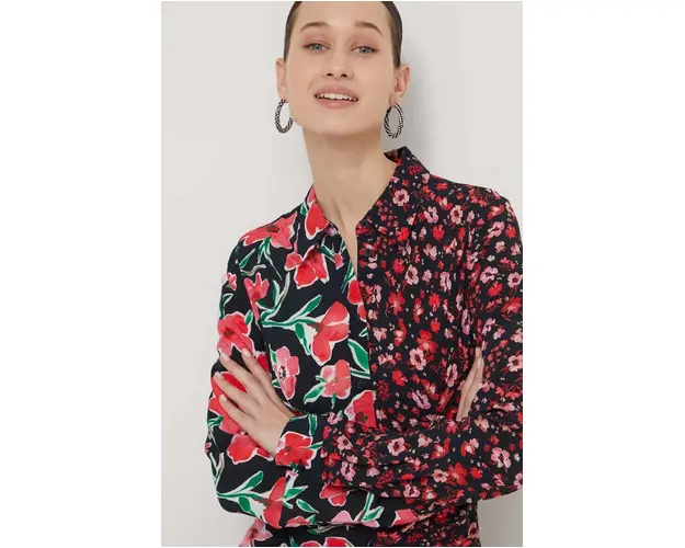 Desigual camasa femei, culoarea rosu, cu guler clasic, regular