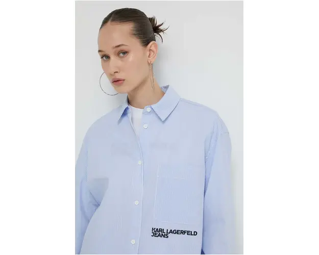 Karl Lagerfeld Jeans camasa din bumbac femei, cu guler clasic, relaxed