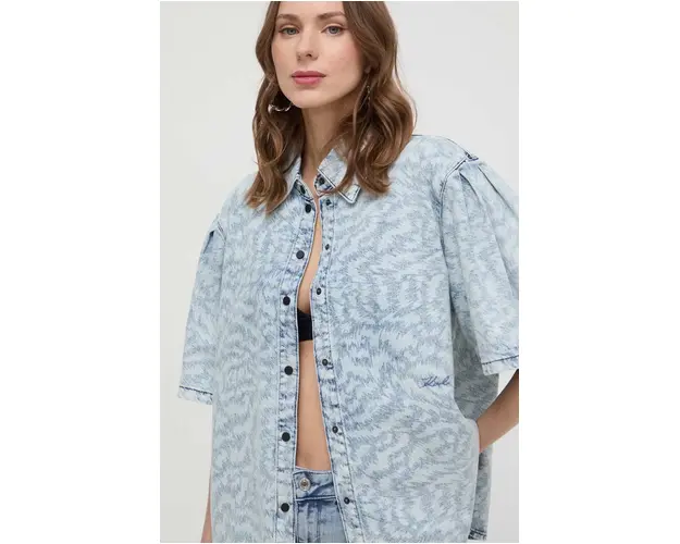 Karl Lagerfeld camasa jeans femei, cu guler clasic, regular