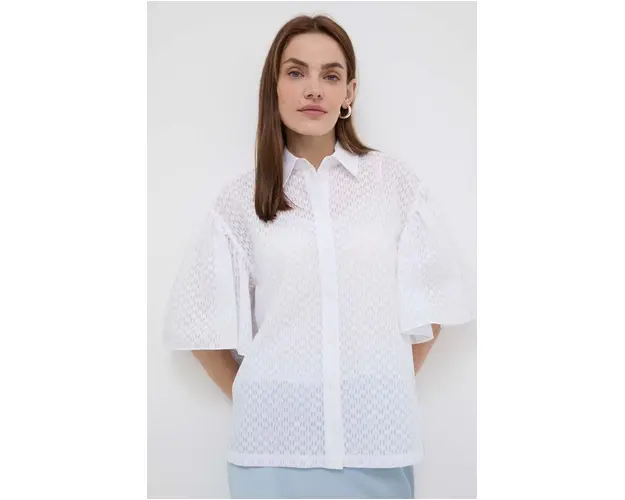 Karl Lagerfeld camasa femei, culoarea alb, cu guler clasic, relaxed