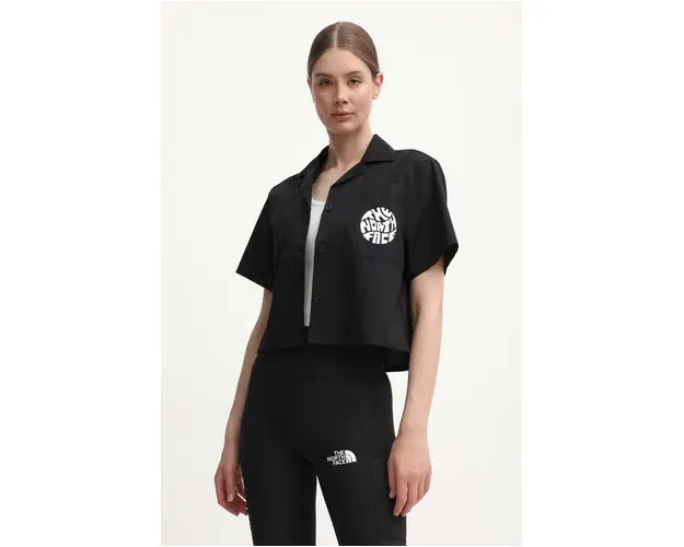 The North Face camasa din bumbac femei, culoarea negru, cu guler clasic, regular, NF0A87A4JK31