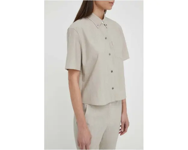 Theory camasa de lana culoarea bej, cu guler clasic, regular