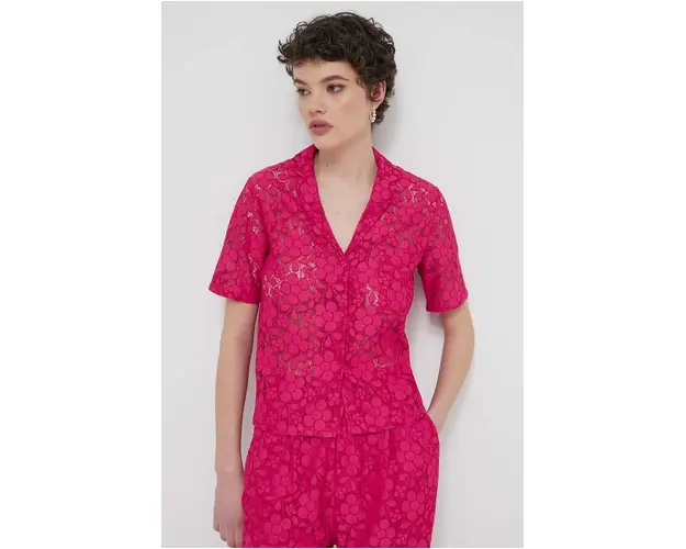 Desigual camasa SIENA femei, culoarea roz, cu guler clasic, relaxed, 24SWCW30