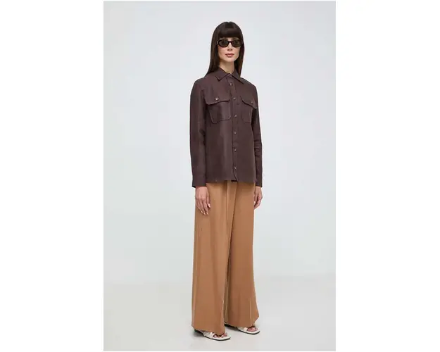 Weekend Max Mara camasa de in culoarea maro, cu guler clasic, regular, 2415111013600 2415110000000