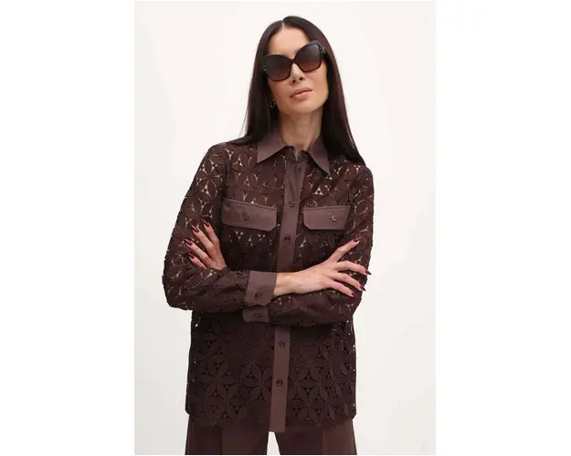 Weekend Max Mara camasa femei, culoarea maro, cu guler clasic, regular, 2415261013600