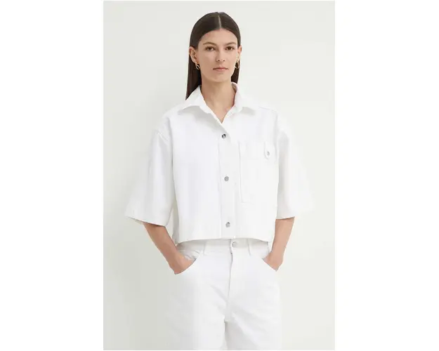 AERON geaca jeans CATANIA femei, culoarea alb, de tranzitie, oversize, AW24SSSH159451