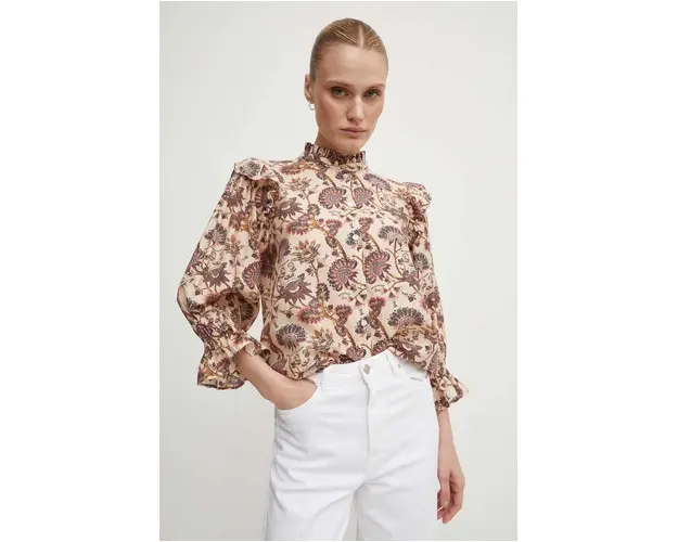 Bruuns Bazaar camasa din amestec de in ZeodaryBBCaro shirt culoarea roz, cu guler stand-up, regular, BBW3933