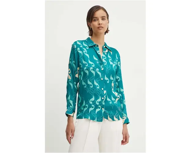 La Petite Française camasa CHANDELLE femei, culoarea turcoaz, cu guler clasic, regular