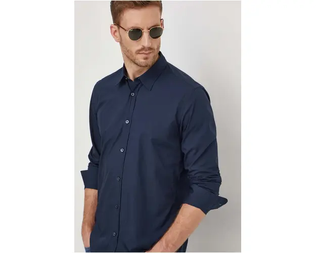 BOSS camasa din bumbac barbati, culoarea bleumarin, cu guler clasic, slim 50497037