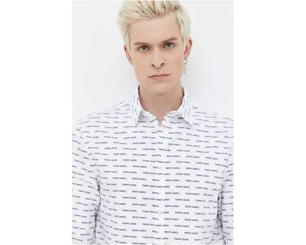 Tommy Jeans camasa din bumbac barbati, culoarea alb, cu guler clasic, regular DM0DM18337