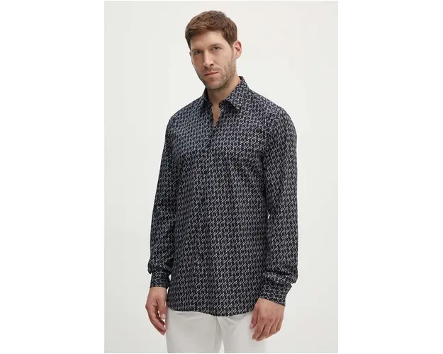 Karl Lagerfeld camasa din bumbac barbati, culoarea negru, cu guler clasic, regular