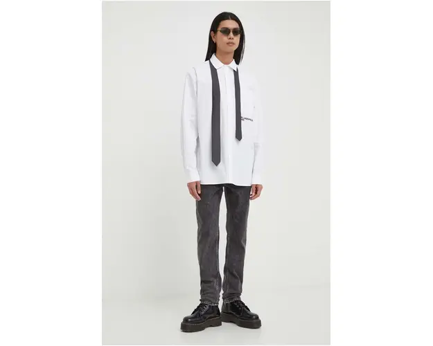 Karl Lagerfeld Jeans camasa din bumbac barbati, culoarea alb, cu guler clasic, regular