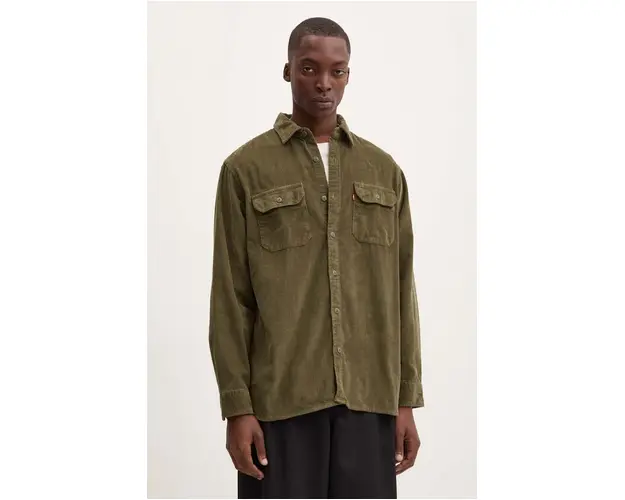 Levi's camasa din bumbac barbati, culoarea verde, cu guler clasic, relaxed