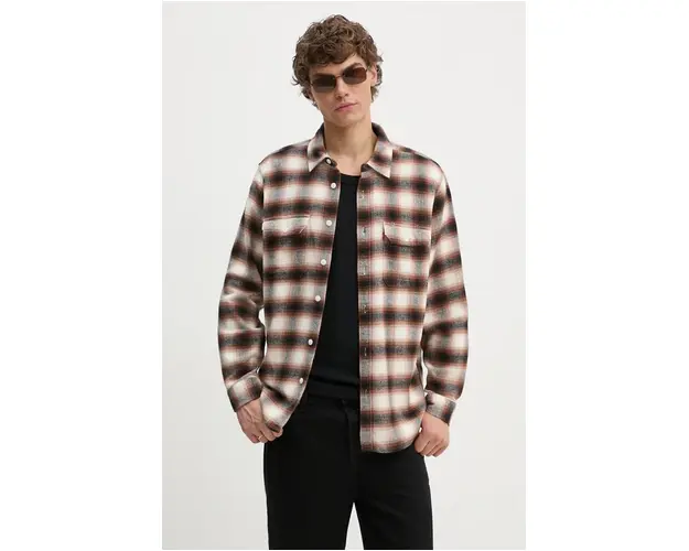 Levi's camasa din bumbac barbati, culoarea maro, cu guler clasic, relaxed