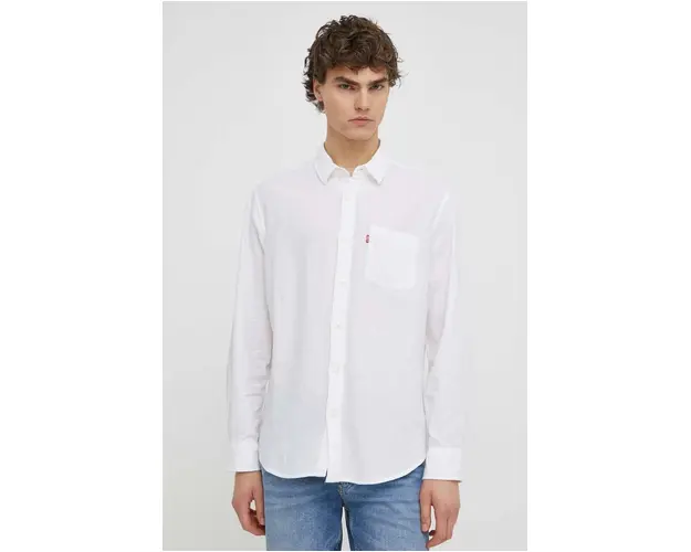Levi's camasa din bumbac barbati, culoarea alb, cu guler clasic, regular