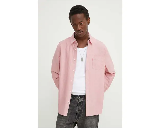 Levi's camasa din bumbac barbati, culoarea roz, cu guler clasic, regular