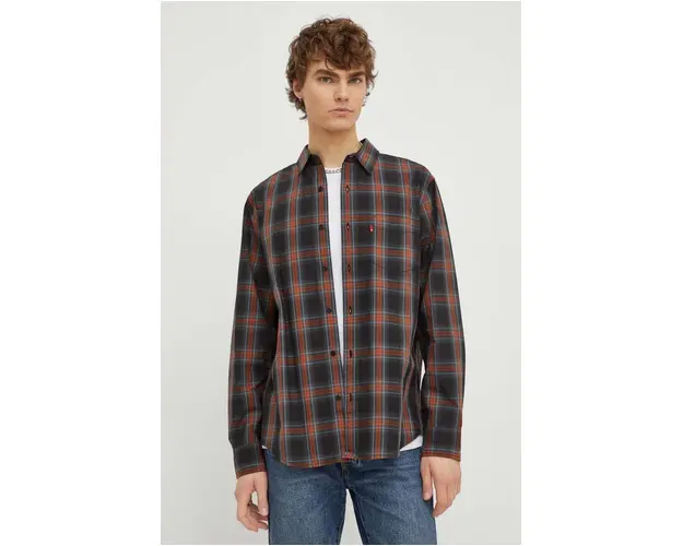 Levi's camasa din bumbac barbati, culoarea negru, cu guler clasic, regular