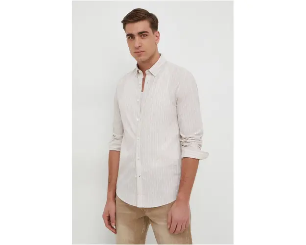 Pepe Jeans camasa din bumbac barbati, culoarea bej, cu guler button-down, regular