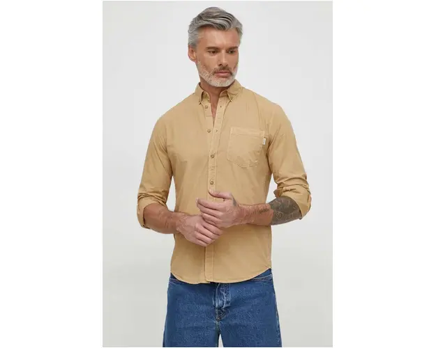 Pepe Jeans camasa din bumbac Prince barbati, culoarea bej, cu guler button-down, regular