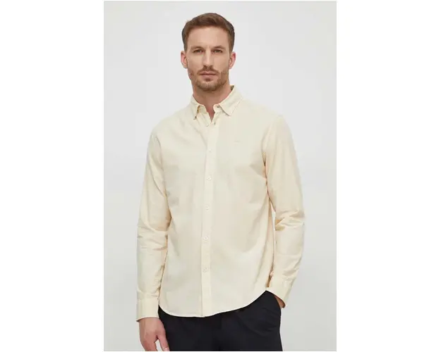 Pepe Jeans camasa din bumbac barbati, culoarea bej, cu guler button-down, regular
