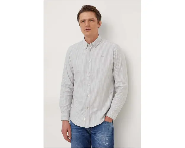 Pepe Jeans camasa din bumbac barbati, culoarea verde, cu guler button-down, regular