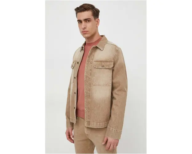 Pepe Jeans camasa jeans Enzo barbati, culoarea bej, cu guler clasic, regular