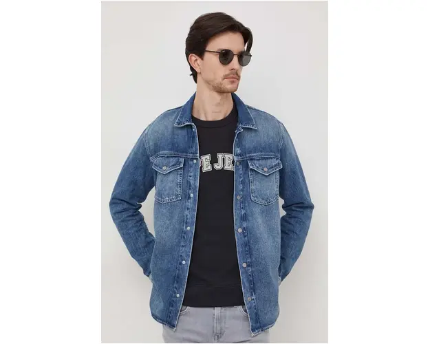 Pepe Jeans camasa jeans Dave Liberty barbati, culoarea albastru marin, cu guler clasic, regular