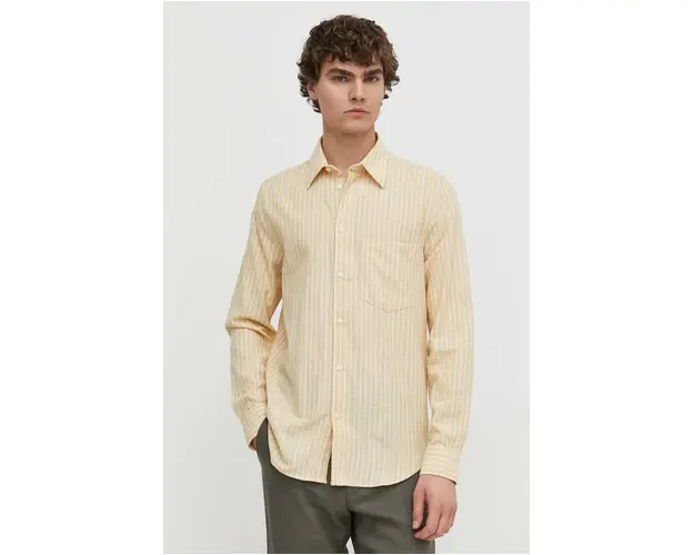 Samsoe Samsoe camasa din amestec de in LIAM culoarea galben, cu guler clasic, regular, M22100012