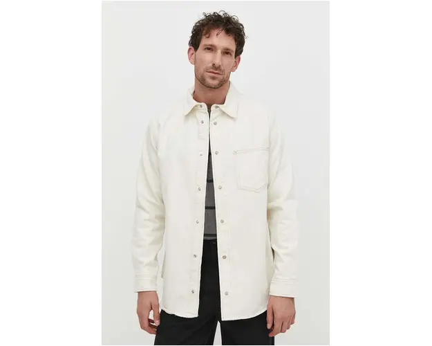 Samsoe Samsoe camasa jeans barbati, culoarea bej, cu guler clasic, relaxed
